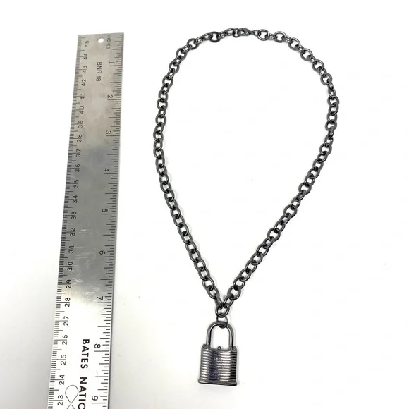 New Free People Black Silver Chain Lock Necklace - Picture 5 of 5